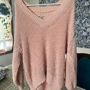 100% Cotton American Eagle Outfitters Blush V-Neck Sweater